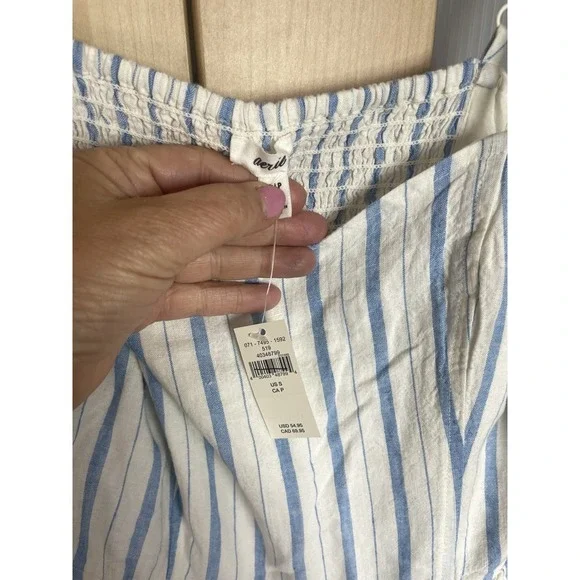 AERIE Love Of Linen Mini Dress Women's Size S Blue White Stripes Beach Boho New - Picture 6 of 8